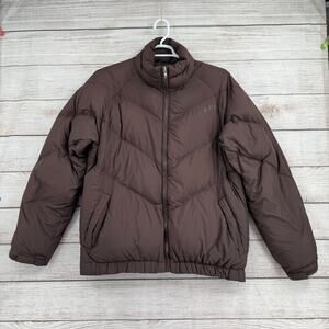 Vintage Stussy Down Puffer Jacket Womens XL Brown Full Zip Streetwear